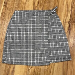 Elegant Checkered Faux Wrap Skirt